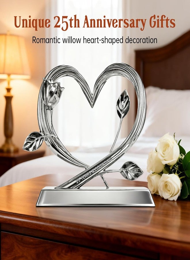 EVA murmure 25th Wedding Anniversary Heart Unique Gifts Idea for Couple or Parents - Willow Branch Heart and Flower Metal Sculpture, Elegant Heart Table Top Decoration Gift for Her and Him - Image 2